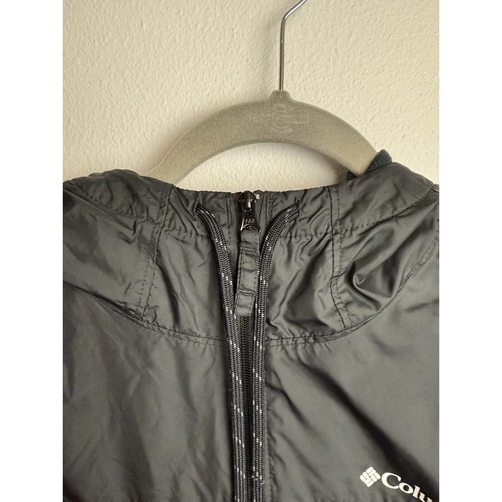 Columbia Flash Challenger Windbreaker Jacket Mens XS Black Logo Hooded Zip-Up‎